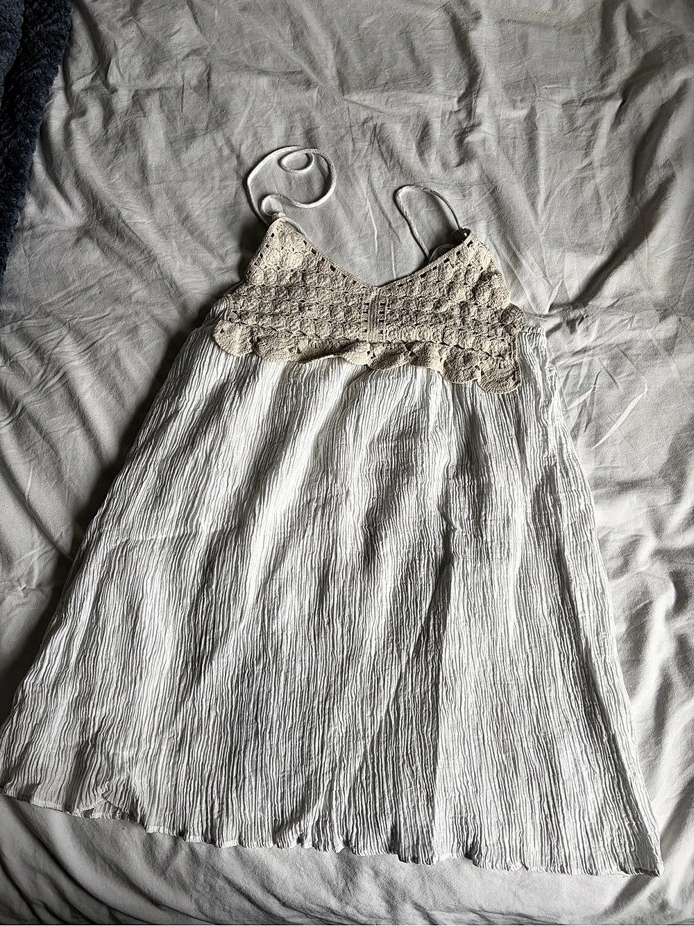 White Crochet Bodice Mini Dress Like New